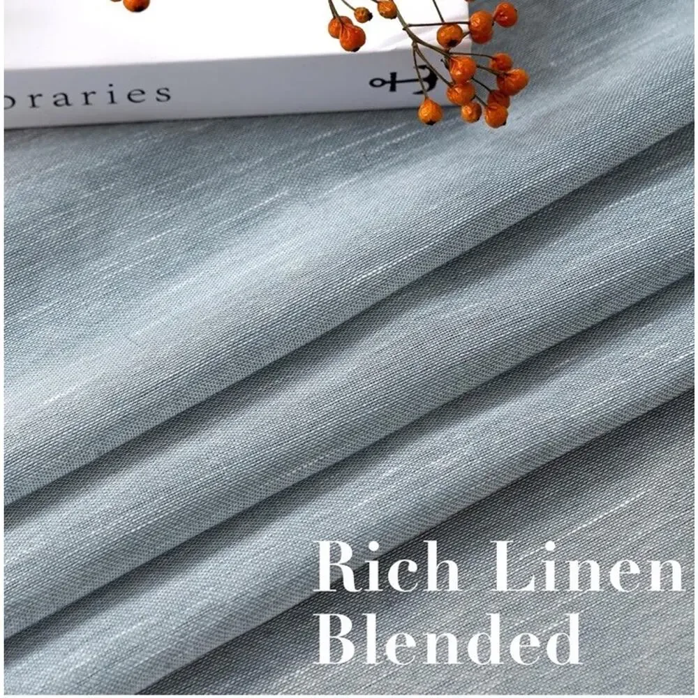 Teal Linen Blend Curtain Panels 52 x 96” Silver Grommets Sheer Curtains
